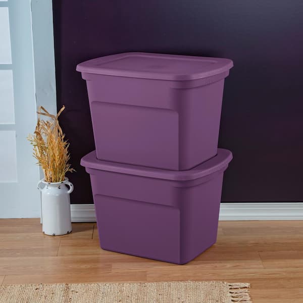 Sterilite 18 Gallon Storage Tote Stackable Plastic Bin with Lid, Purple, 24  Pack