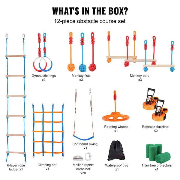 Home Skill『B-Level』 SKYSHALO Ninja Warrior Obstacle Course for Kids 2 x 56 ft