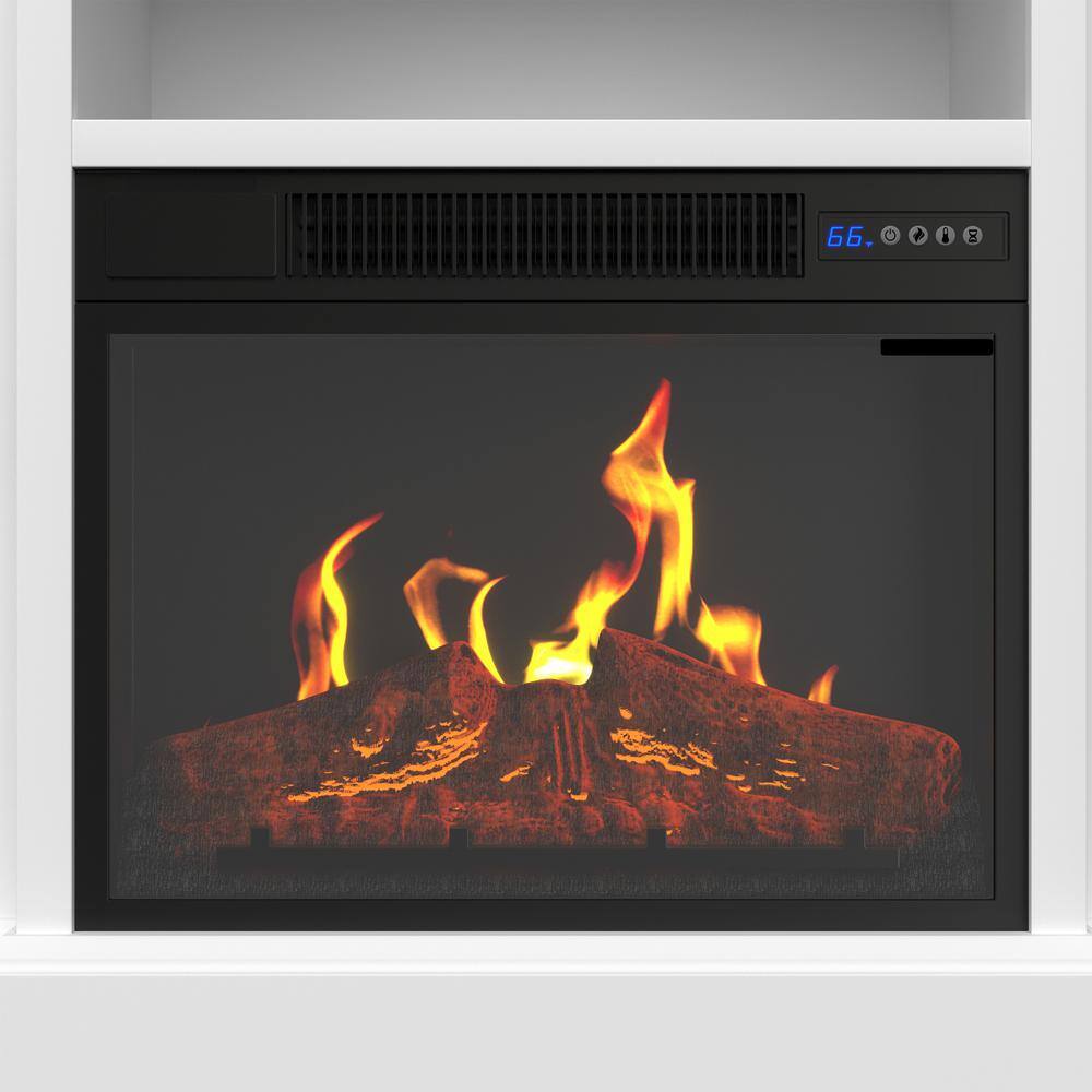 White 65-Inch TV Stand with Electric Fireplace and Cabinets