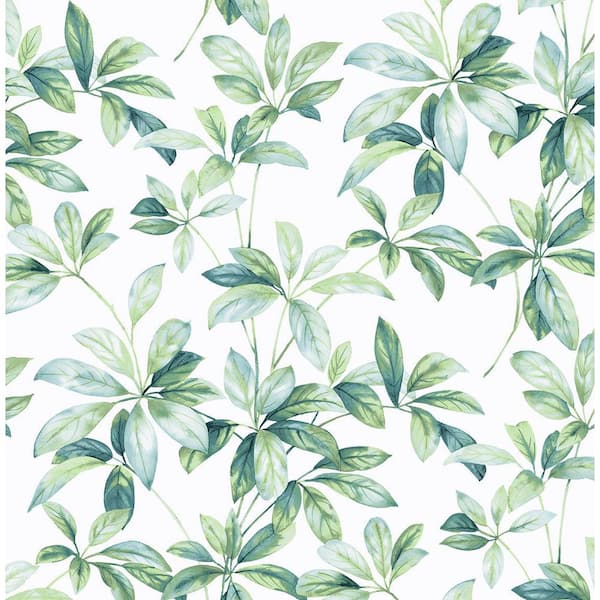 NextWall 30.75 sq. ft. Seaglass Leaf Trail Vinyl Peel and Stick Wallpaper Roll