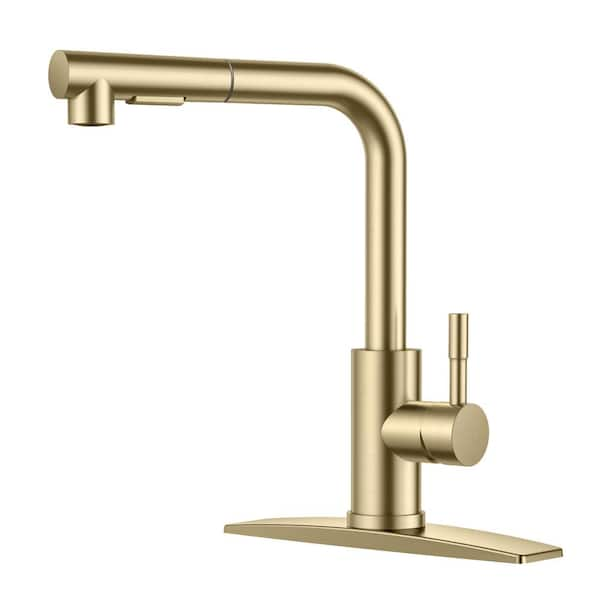 FORIOUS Single-Handle Kitchen Sink Faucet with Pull Down Sprayer Kitchen Faucet in Gold