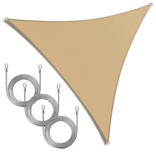 AMGO 12 ft. x 12 ft. x 12 ft. Triangle Sun Shade Sail Screen Canopy Fabric Cloth with Rope-Sand beige