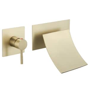 Single Handle Wall Mount Spout Waterfall Bathroom Faucet in Brushed Gold