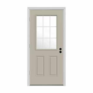 32 in. x 80 in. 9 Lite Desert Sand Painted Steel Prehung Right-Hand Outswing Entry Door w/Brickmould