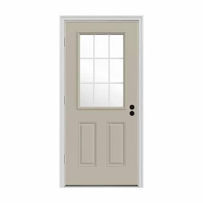 32 in. x 80 in. 9 Lite Desert Sand Painted Steel Prehung Right-Hand Outswing Back Door w/Brickmould