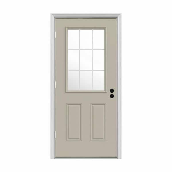 JELD-WEN 32 in. x 80 in. 9 Lite Desert Sand Painted Steel Prehung Right-Hand Outswing Entry Door w/Brickmould
