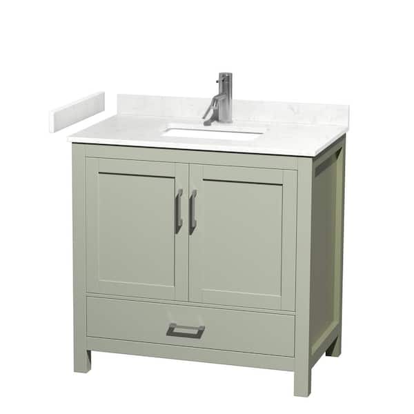 Wyndham Collection Sheffield 36 in. W x 22 in. D x 35 in . H Single Bath Vanity in Light Green with Carrara Cultured Marble Top