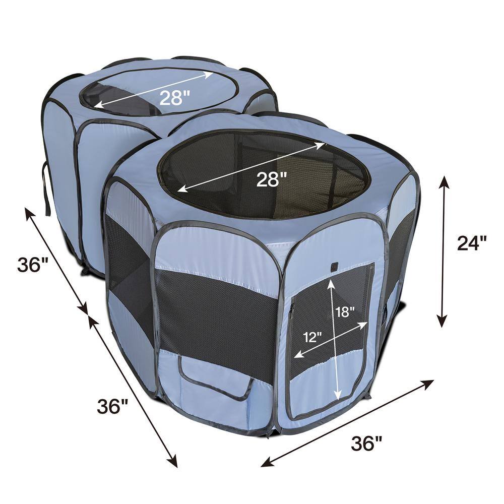 Gray Double Room Pop-Up Pet Playpen with Mesh Panels