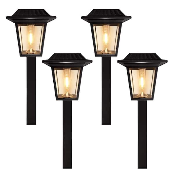 Black Integrated LED Outdoor Solar Pathway Lights with Clear Glass (4-Pack)
