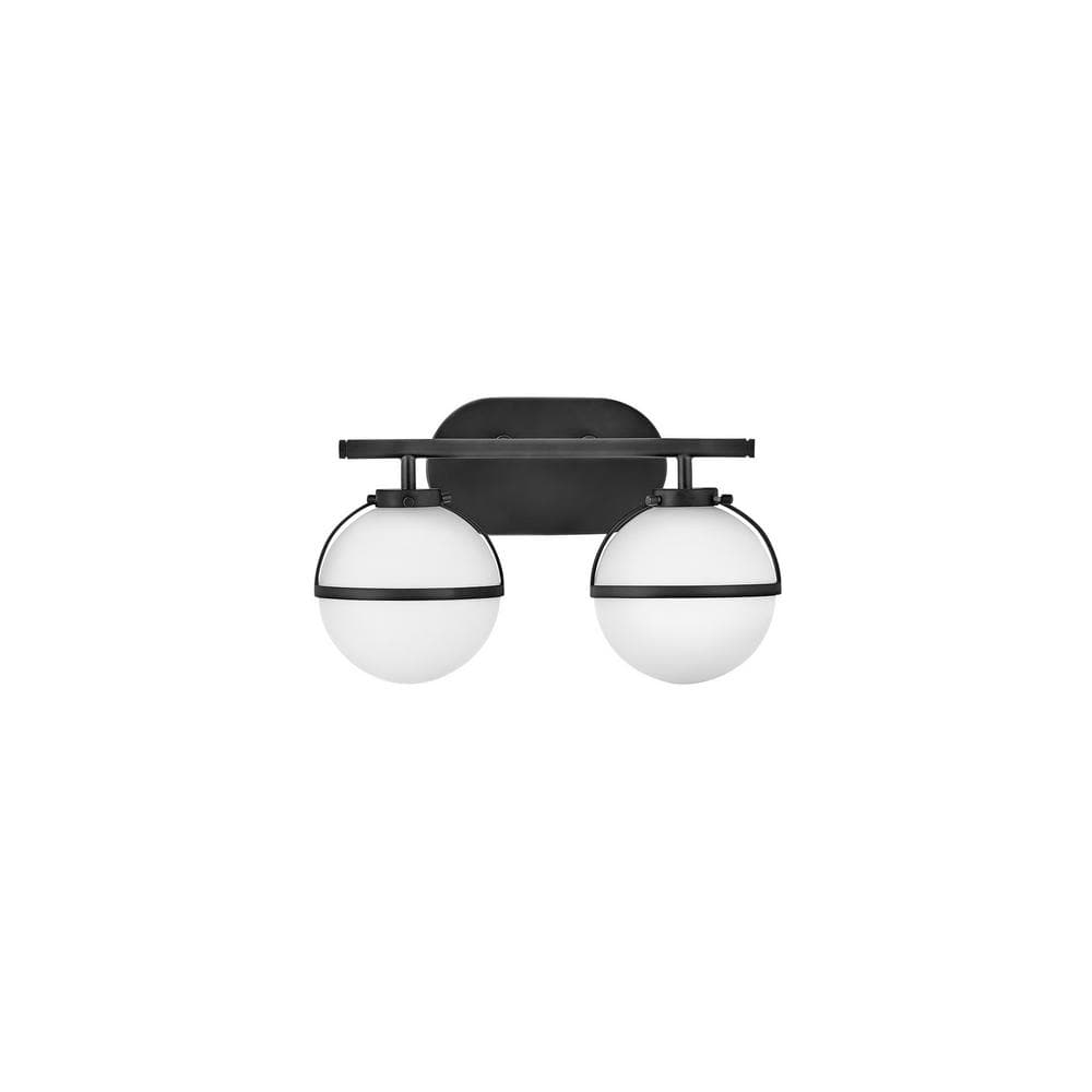Hollis Black 2-Light Dimmable Outdoor LED Vanity with Etched Opal Shades