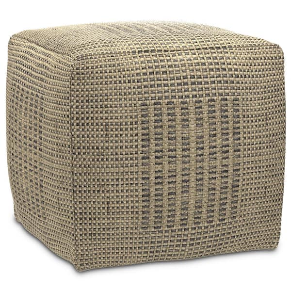 Simpli Home Delilah Contemporary Square Woven Pouf in Natural Jute