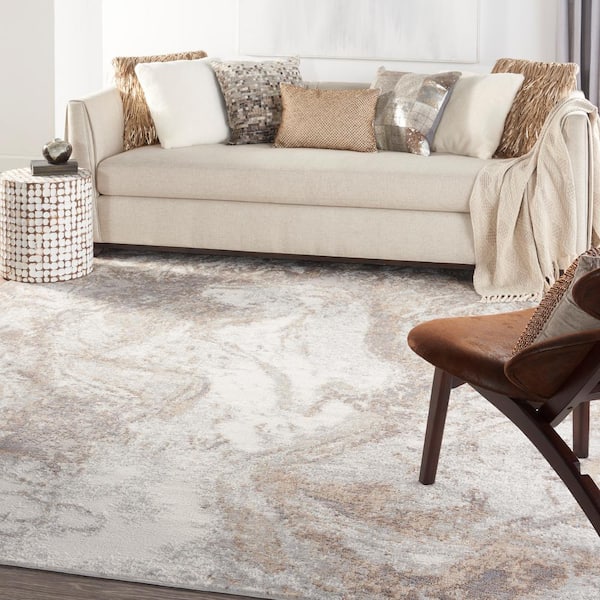 Elation Ivory Grey 8 ft. x 10 ft. Floral Medallion Contemporary Area Rug