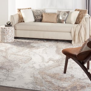 Elation Ivory Grey 9 ft. x 12 ft. Floral Medallion Contemporary Area Rug