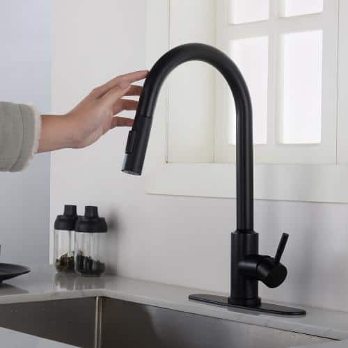 Matte Black Stainless Steel Single Handle Pull Down Kitchen Faucet
