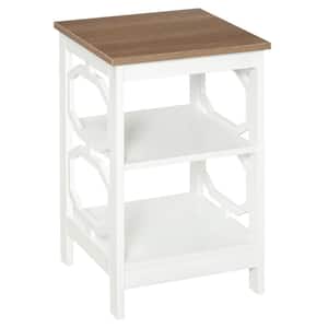15.75 in. White Square Wood End Table with Sliding Barn Door and 2-Storage Shelves
