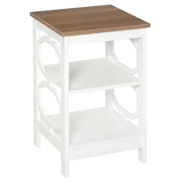 HOMCOM 15.75 in. White Square Wood End Table with Sliding Barn Door and 2-Storage Shelves
