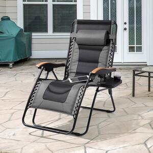 Patio Folding Metal Frame Zero Gravity Outdoor Lounge Chair with Gray Padded Cushion And Side Tray