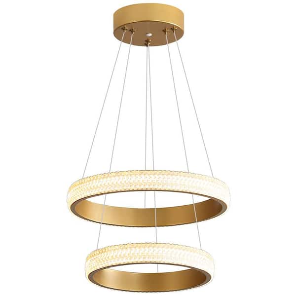 Deyidn Modern 2 light Integrated LED Gold Pendant Light Ring Chandelier Adjustable Height for Dining Room Living Room