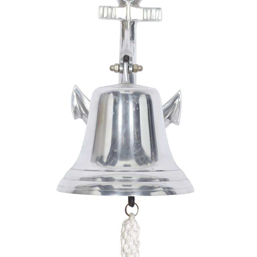 Silver Aluminum Nautical Bell Wall Sculpture with Anchor Backing