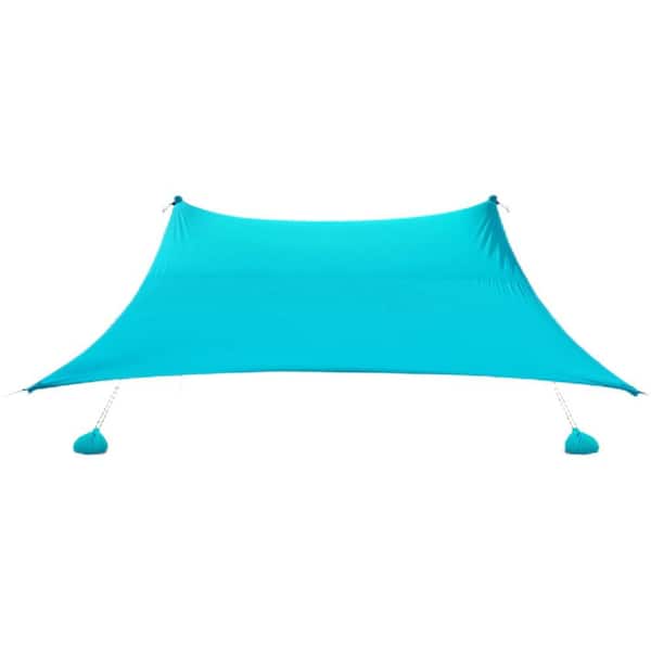 OGETFUUR 10 ft. x 10 ft. Camping Sun Shelter with 4 Sandbags, Includes Sand Shovel, Ground Pegs and Stability Poles, Cyan