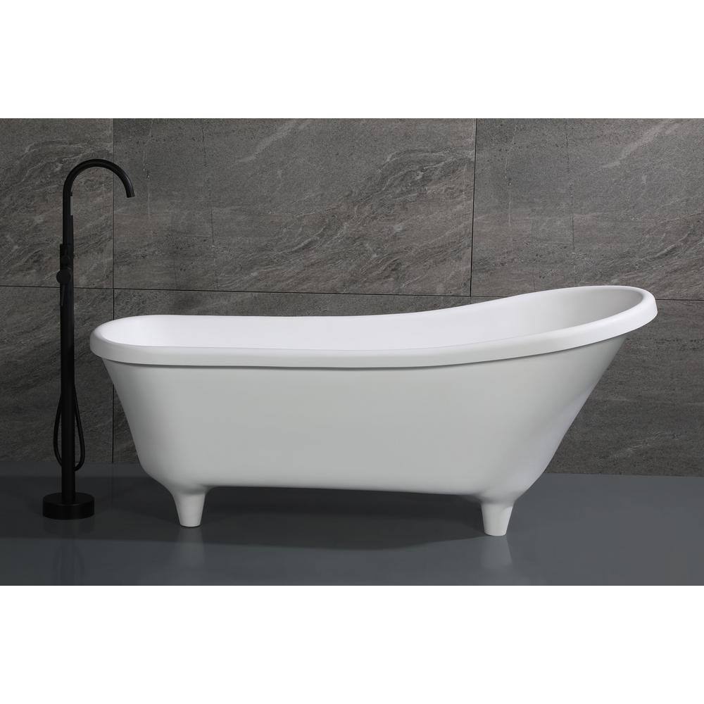 68.25'' White Matte Resin Clawfoot Freestanding Bathtub