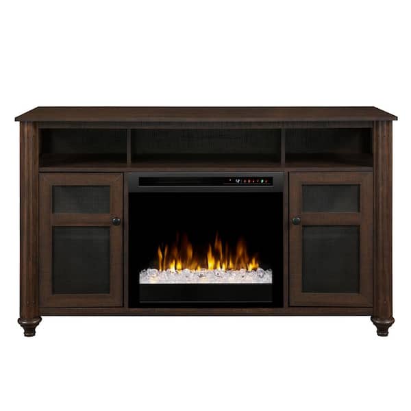 Dimplex 56 in. Media Console in Warm Grainery Xavier 23 in. Electric Fireplace with Glass Ember Bed in Brown