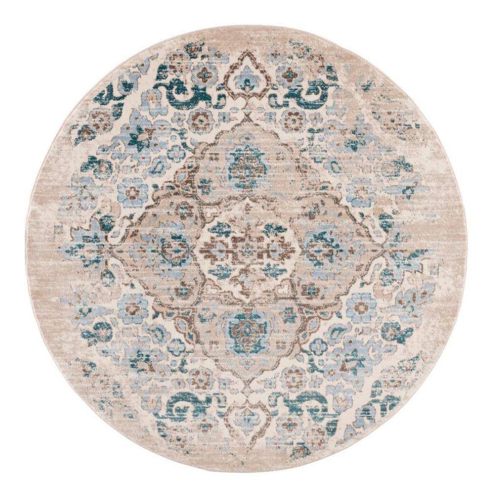 Victoria Collection Distressed Cream 6 Round Oriental Floral