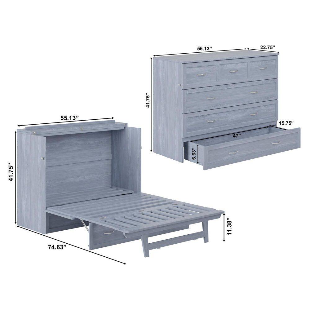 Nantucket Driftwood Full Murphy Bed Chest with Upholstered Drawer