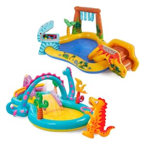 Dinoland 11 ft. x 7.5 ft. and Dinosaur 8 ft. x 6.25 ft. Novelty-Shaped 10 in. Deep Kiddie Pool Set