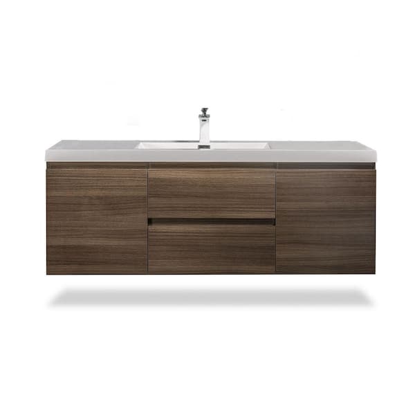 Maincraft Wall-Mounted 48 in. W x 19 in. D x 20 in. H. Bath Vanity in Grey Oak with White solid Surface Top with White Basin