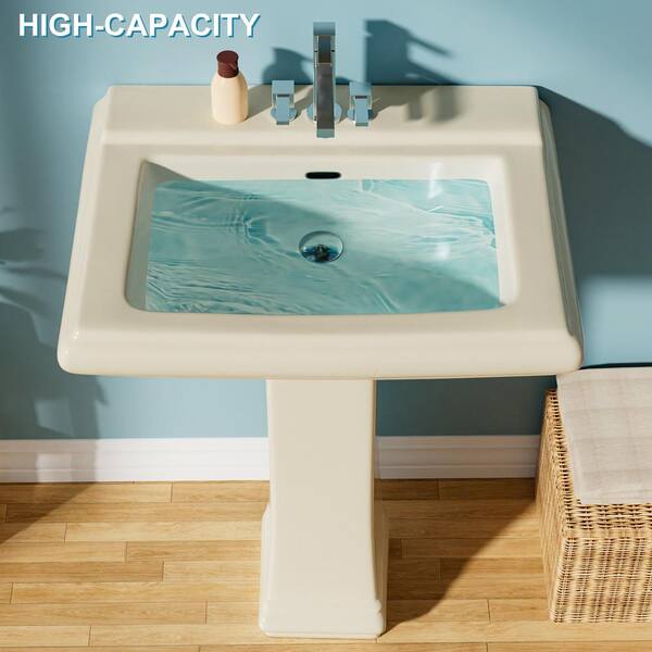 Aguamaph 19 in. D x 26 in. W Pedestal Combo Bathroom Sink in Bone