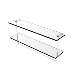 22 in. Two Tiered Glass Shelf with Integrated Towel Bar in Matte White