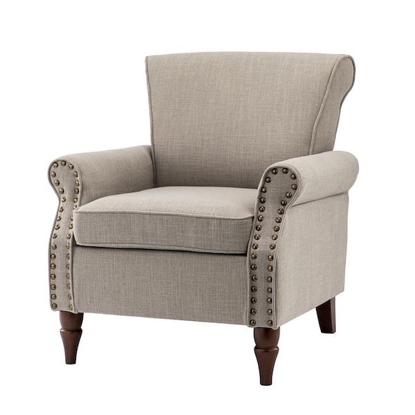 JAYDEN CREATION Cythnus Traditional 30 in. Gray Upholstered Polyester Arm Chair with Wooden Legs