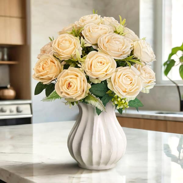 LIVING LUXURY 17 in. Champagne Peach Artificial Royal Rose Flower