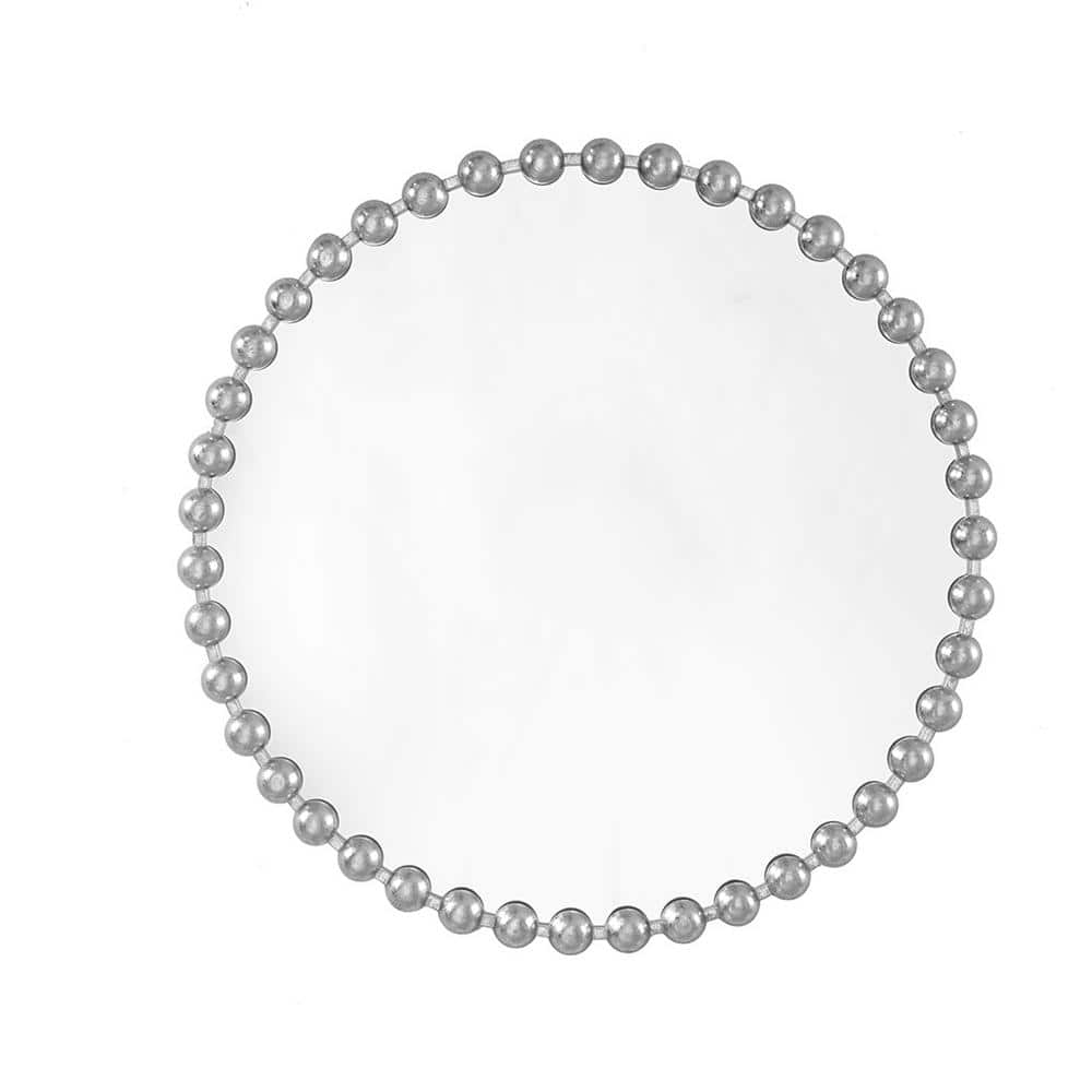 Marlowe Beaded 36" Silver Metallic Round Wall Mirror