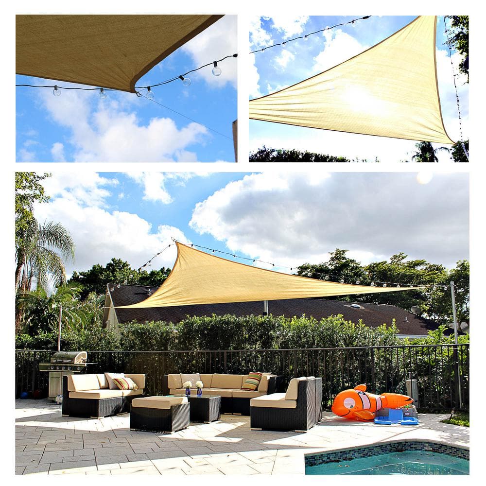 12' Tan High-Density Polyethylene Triangle Sun Shade Sail