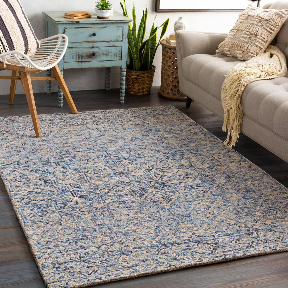 Handmade Elegance Blue Wool 9' x 12' Tufted Rectangular Rug