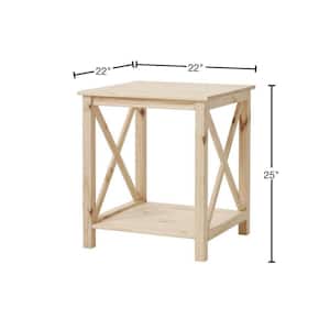 Unfinished Natural Pine Wood X-Cross End Table with 1-Shelf (22 in. W x 25 in. H x 22 in. D)
