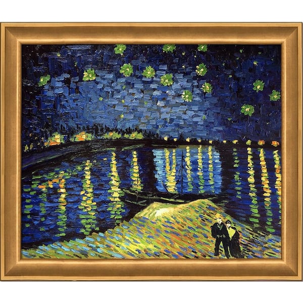 LA PASTICHE Starry Night Over the Rhone by Vincent Van Gogh Muted Gold Glow Framed Nature Oil Painting Art Print 24 in. x 28 in.