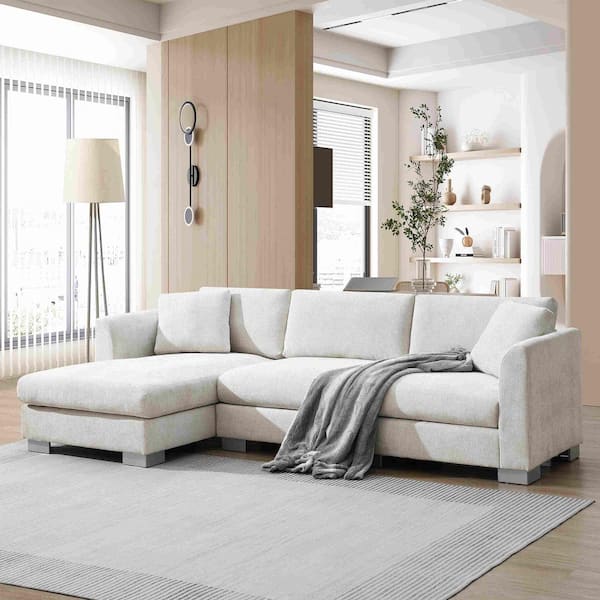 96 in. Square Arm Chenille Sectional Sofa with 2-Free Pillows in Minsk Gray
