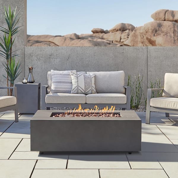 Real Flame Aegean 50 in. x 15 in. Rectangle Steel Propane Fire Pit Table in Weathered Slate with NG Conversion Kit
