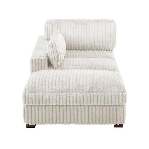 White Left Arm Facing Faux Rabbit Fur Cotton Upholstered Sectional Chaise Lounge with Wood Frame(Set of 1)