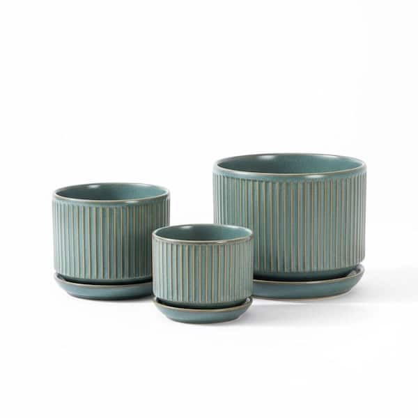 Speckled Ceramic Plant Pots Set of 3, Assorted Sizes with Mesh Pads for Succulents