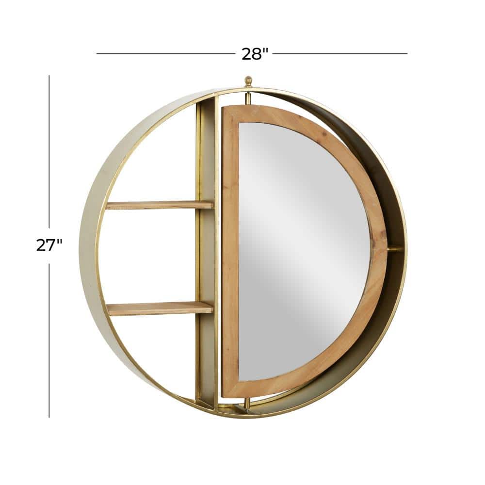 Elegant White and Gold 28" Floating Wooden Wall Shelf with Mirror