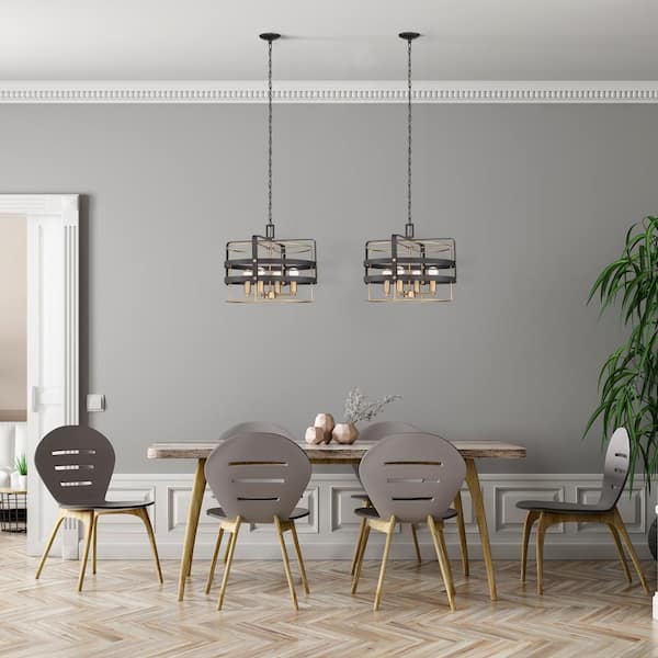 Brooks 60-Watt 4-Light Vintage Bronze Industrial Pendant Light with Open Cage Design and No Bulbs Included