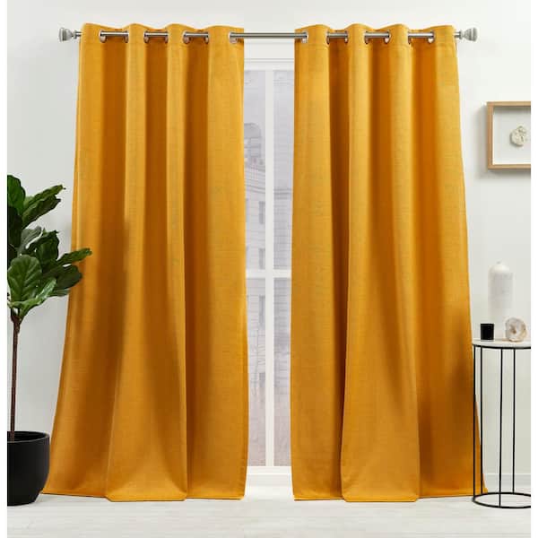 NICOLE MILLER NEW YORK Sawyer Honey Gold Solid Light Filtering Grommet Top Curtain, 52 in. W x 84 in. L (Set of 2)