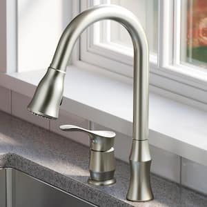 Hillwood Single Handle Pull Down Sprayer Kitchen Faucet with Matching Soap Dispenser in Stainless Steel