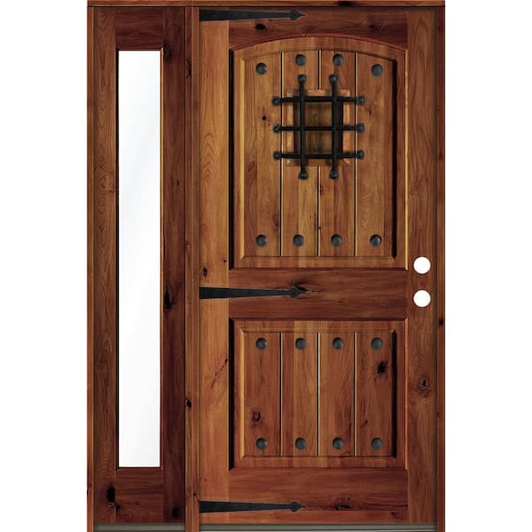 Krosswood Doors 44 in. x 80 in. Mediterranean Knotty Alder Left-Hand/Inswing Clear Glass Red Chestnut Stain Wood Prehung Front Door