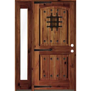 50 in. x 80 in. Mediterranean Knotty Alder Left-Hand/Inswing Clear Glass Red Chestnut Stain Wood Prehung Front Door