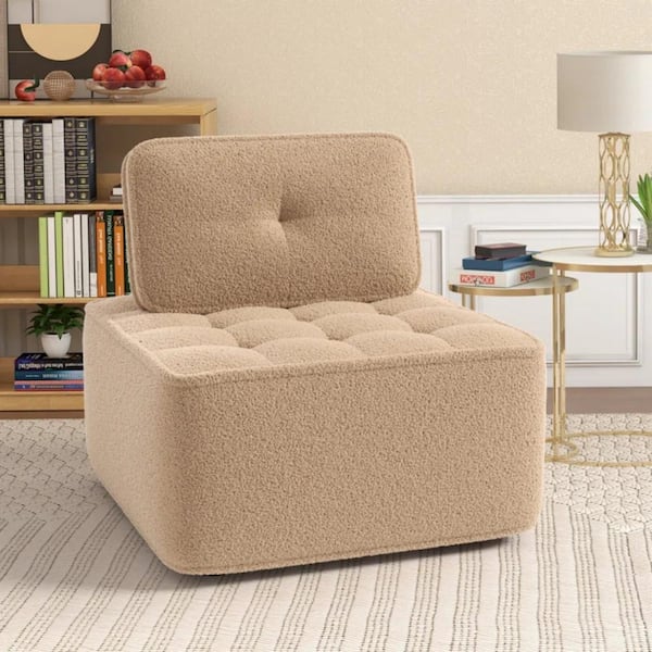 Bestier 29.9 in. Wide Armless Lamb Wool Fabric Modular Sectional Sofa Couch Modern Single Square Sofa Chair in Earthy Yellow